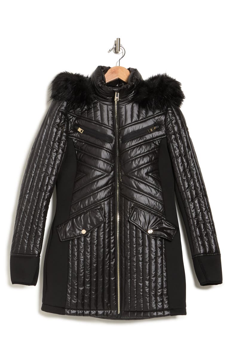 Michael Kors Water-Resistant Faux Fur Trim Hooded Quilted Jacket, Alternate, color, 