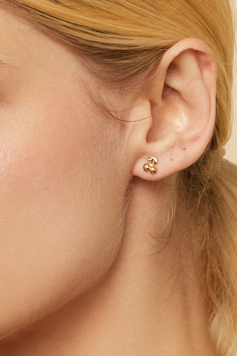 14K Yellow Gold Amarena Cherry Studs, Alternate, color, Yellow Gold