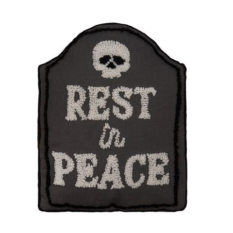 Halloween "RIP" Skeleton Skull Tombstone Shaped Hooked Accent Pillow 18" x 18"