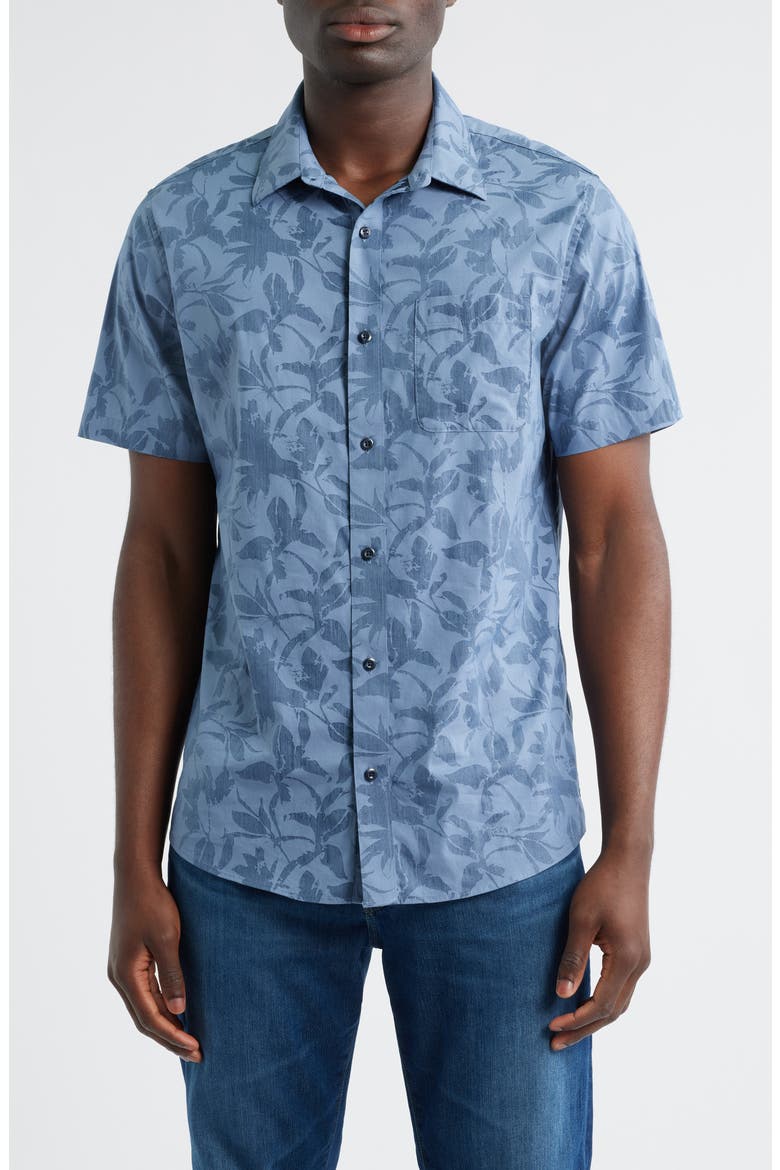 Island Ambush Short Sleeve Button-Up Shirt, Main, color, BERING SEA