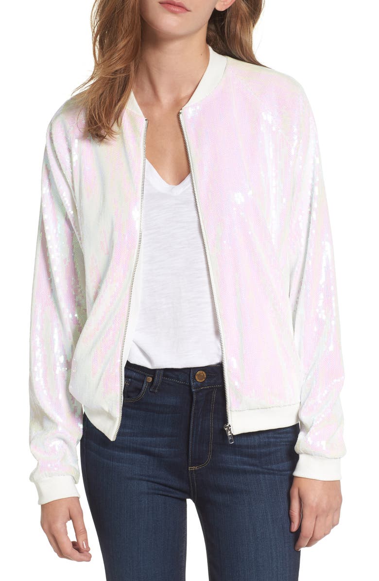 Hayley Paige Sparkle Bomber Jacket, Main, color, 