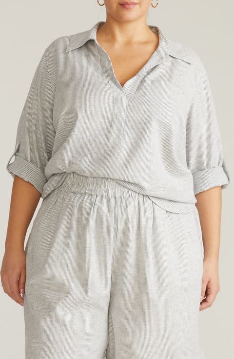 Button Back Linen Blend Polo (Regular & Plus)