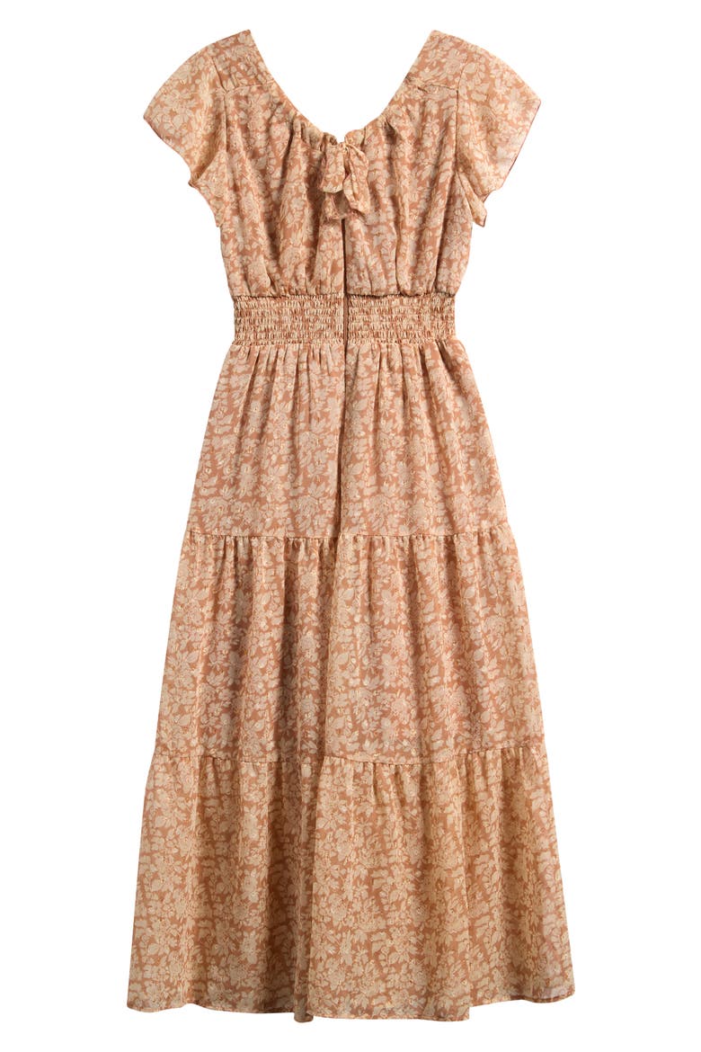 Tiered Floral Midi Dress, Alternate, color, TAUPE IVORY