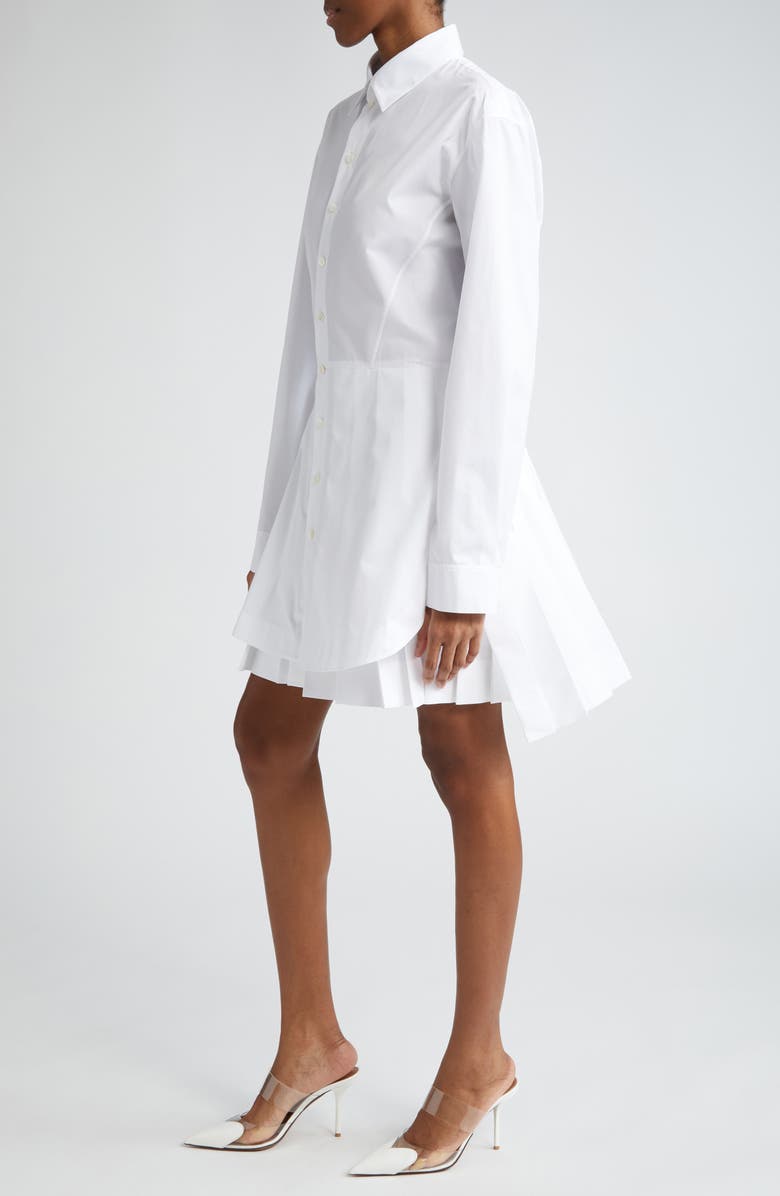 Alaïa Pleated Long Sleeve Cotton Blend Poplin Shirtdress, Alternate, color, 