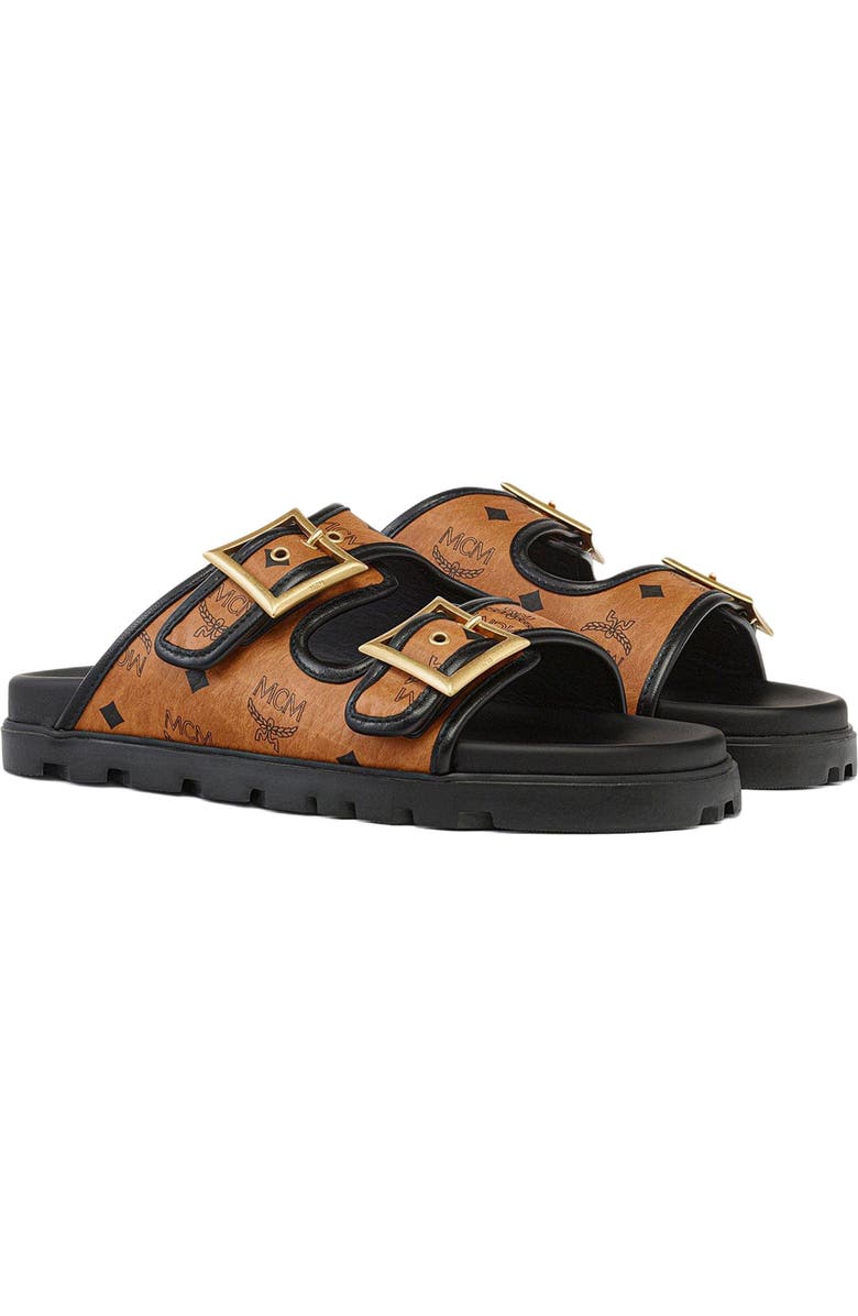 MCM Sandals in Visetos, Main, color, Cognac