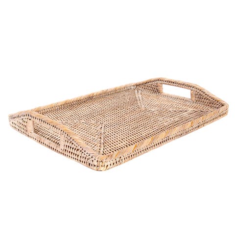 Rectangular Rattan Serving Tray with High Handles