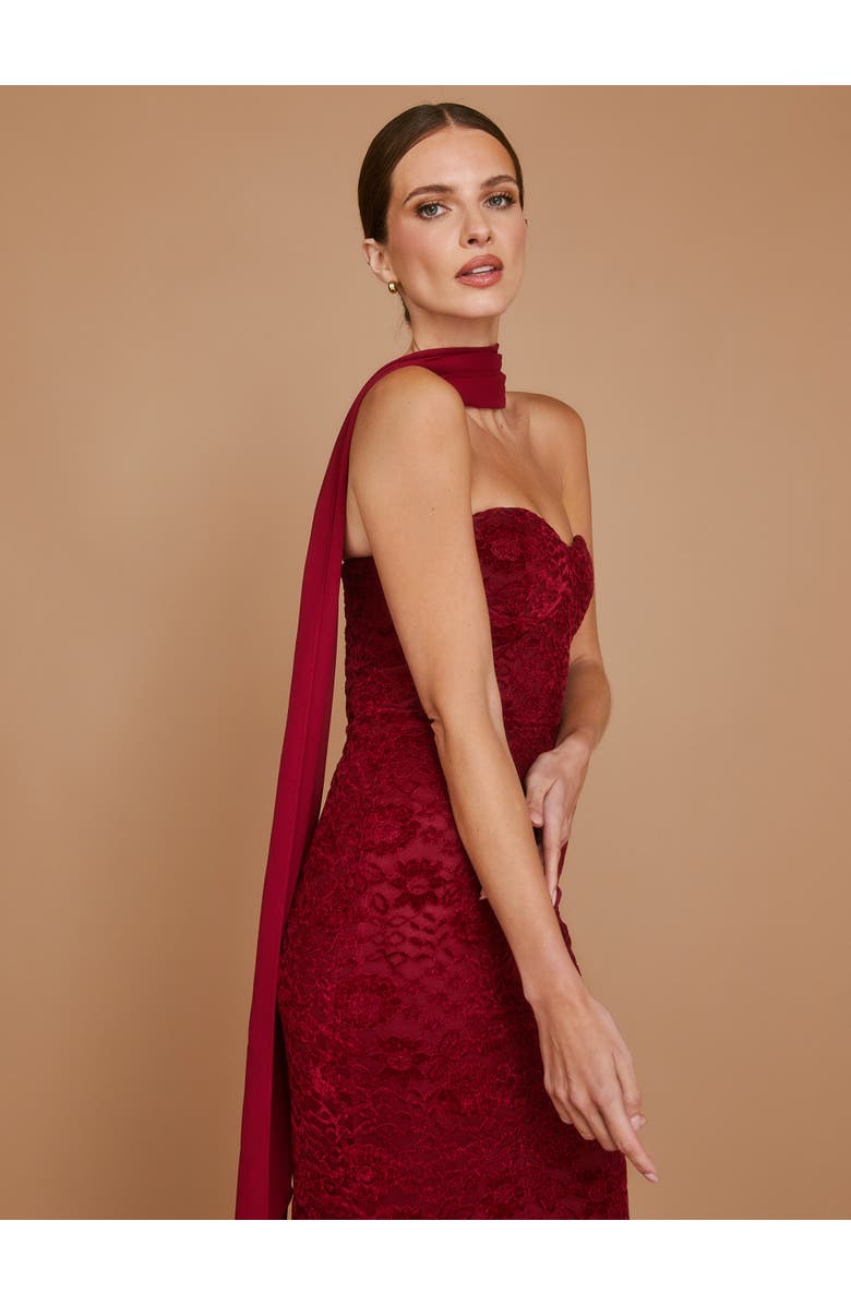 Six Stories Velvet Lace Corset Bandeau Maxi Dress, Alternate, color, Wine