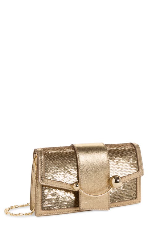 Crescent Sequin & Leather Trim Crossbody Wallet