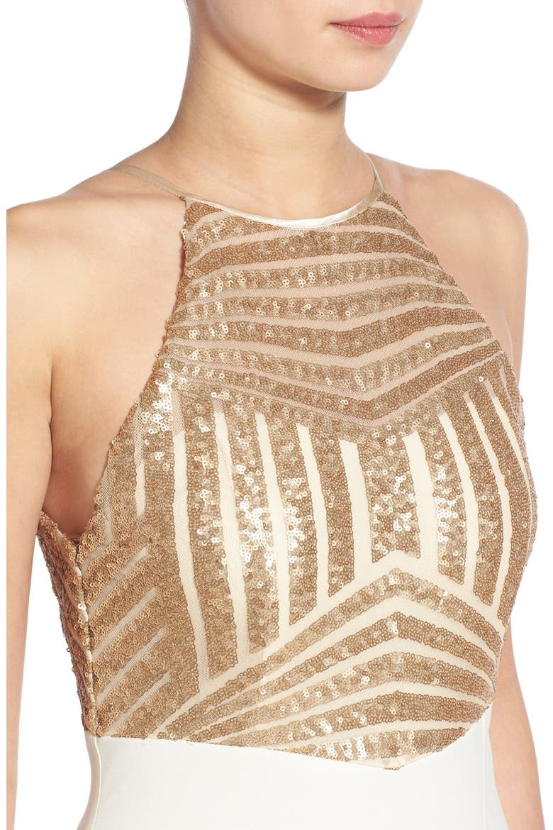 Sequin Halter Gown, Alternate, color, WARM SAND/ IVORY