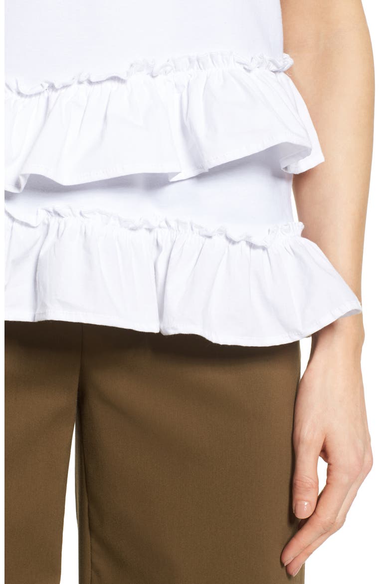Poplin Ruffle Tee, Alternate, color, WHITE/ WHITE