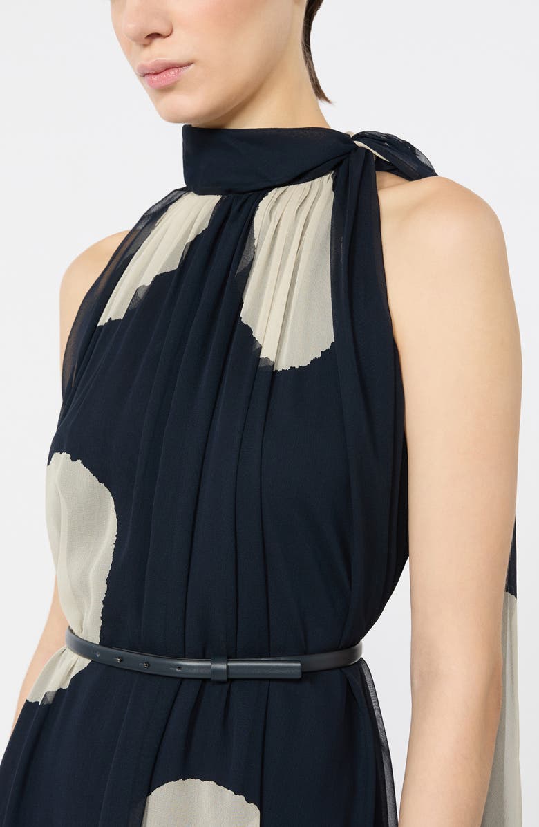 Max Mara Agente Polka Dot Long Silk Georgette Dress, Alternate, color, Midnight Blue