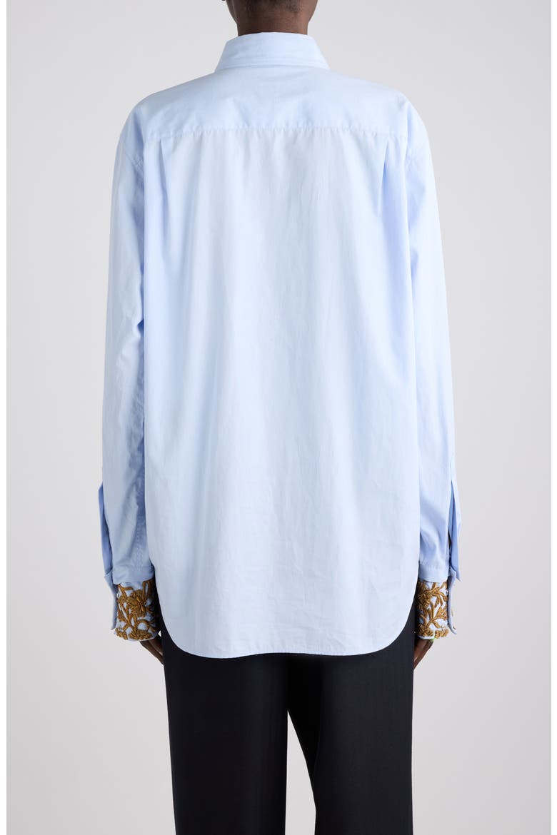 Cheers Bis Embroidered Cotton Button-Down Shirt, Alternate, color, LIGHT BLUE