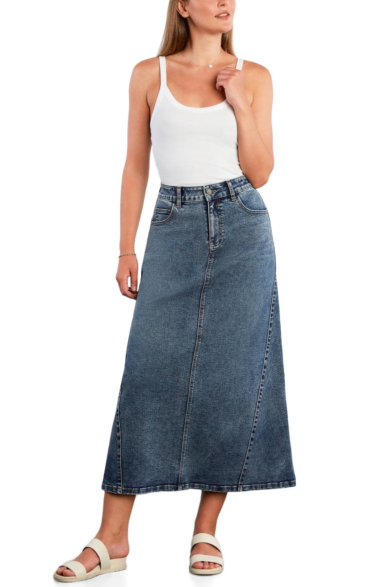 Denim Maxi Skirt, Alternate, color, DIRTY BLUE