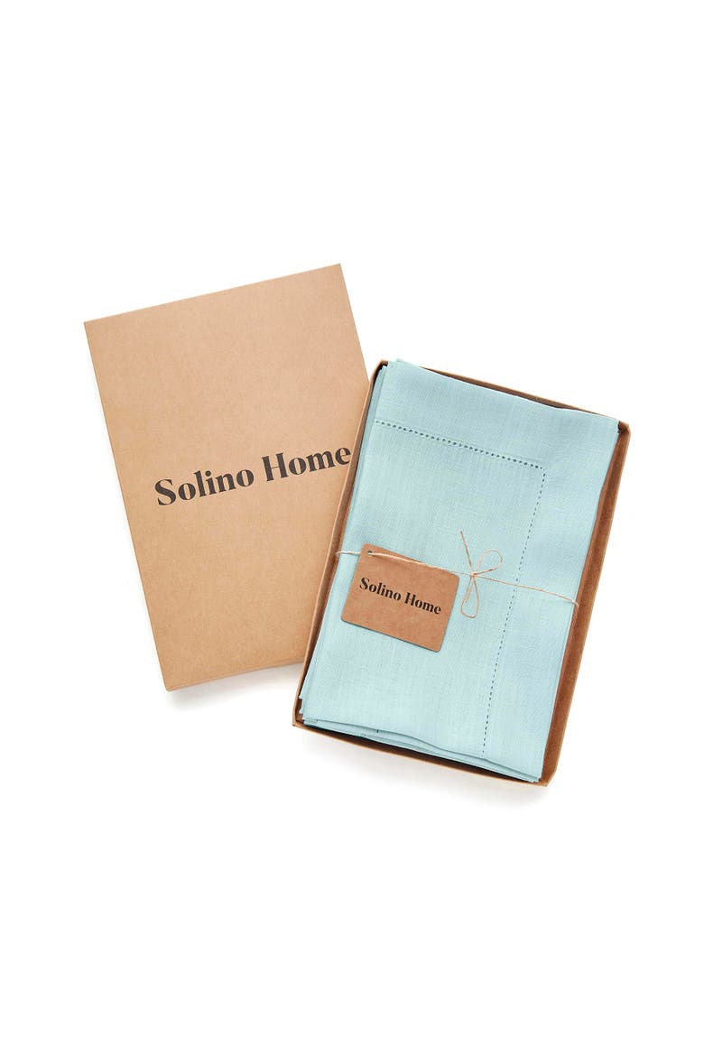 Linen Dinner Napkins Set of 4, 20 x 20" - Classic Hemstitch, Alternate, color, Aqua Blue