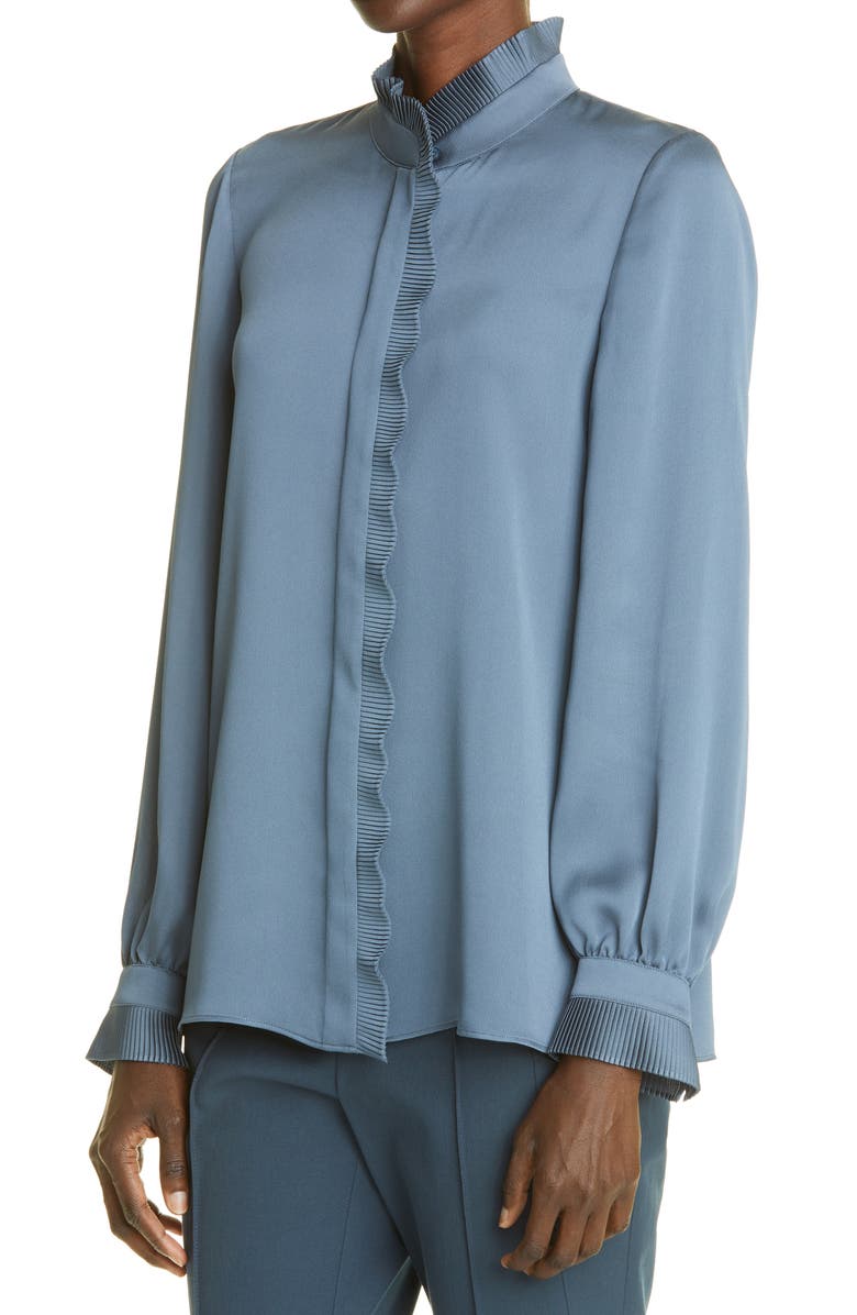 Lafayette 148 New York Gemma Pleated Trim Blouse, Alternate, color, 