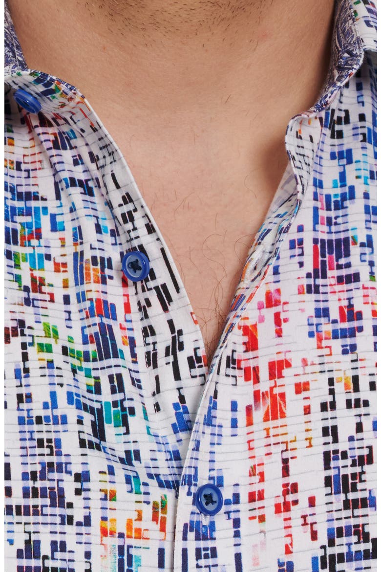 DNA Short Sleeve Stretch Cotton Button-Up Shirt, Alternate, color, BLUE MULTI