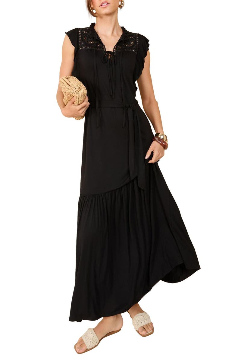 Friends Like These Broderie Jersey Maxi Dress, Main, color, Black
