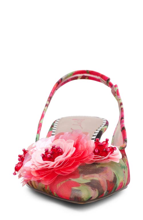 Betsey Johnson Audree Pointed Toe Slingback Pump In Red/green Floral