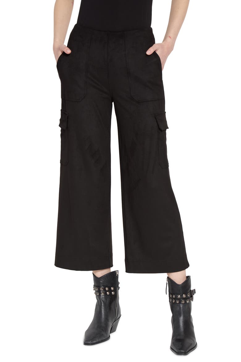Anita Faux Suede Crop Cargo Pants, Main, color, BLACK