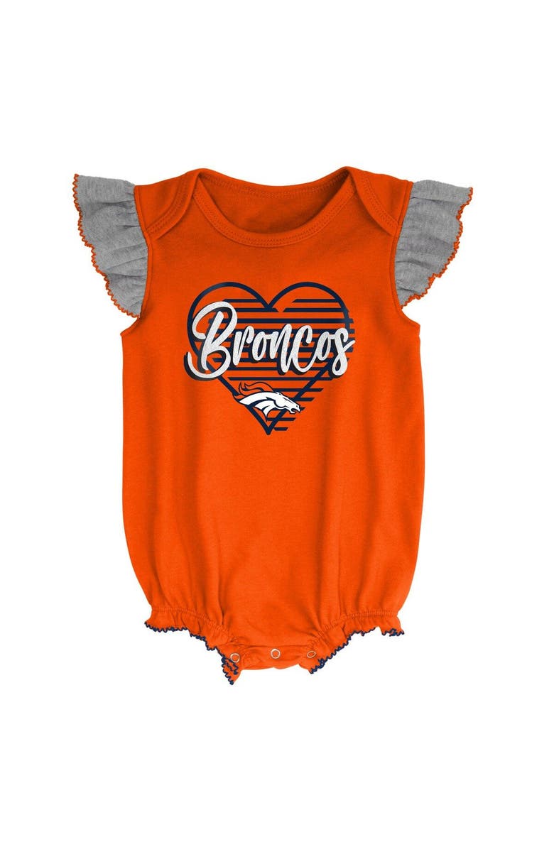 Outerstuff Girls Newborn & Infant Orange/Heathered Gray Denver Broncos All The Love Bodysuit Bib & Booties Set, Alternate, color, Orange