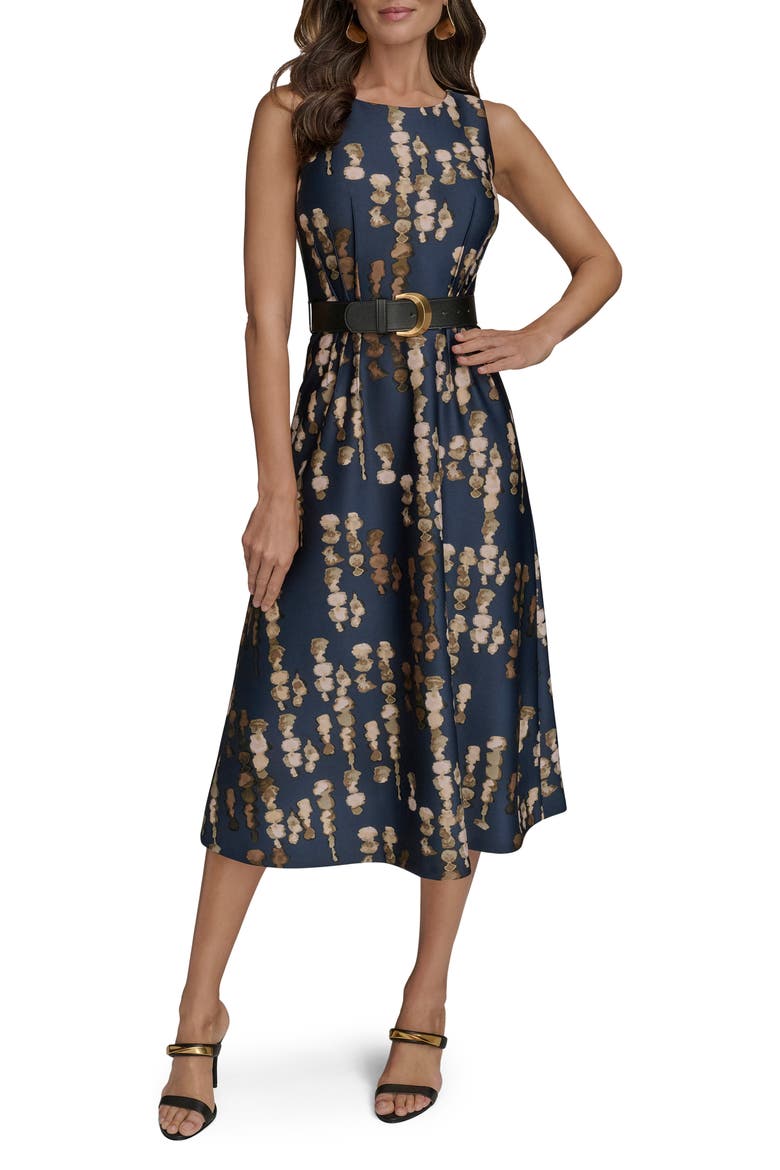 Abstract Print Belted Midi Dress, Main, color, ECLIPSE MULTI