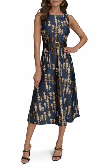 Abstract Print Belted Midi Dress