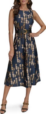 Donna Karan New York Abstract Print Belted Midi Dress