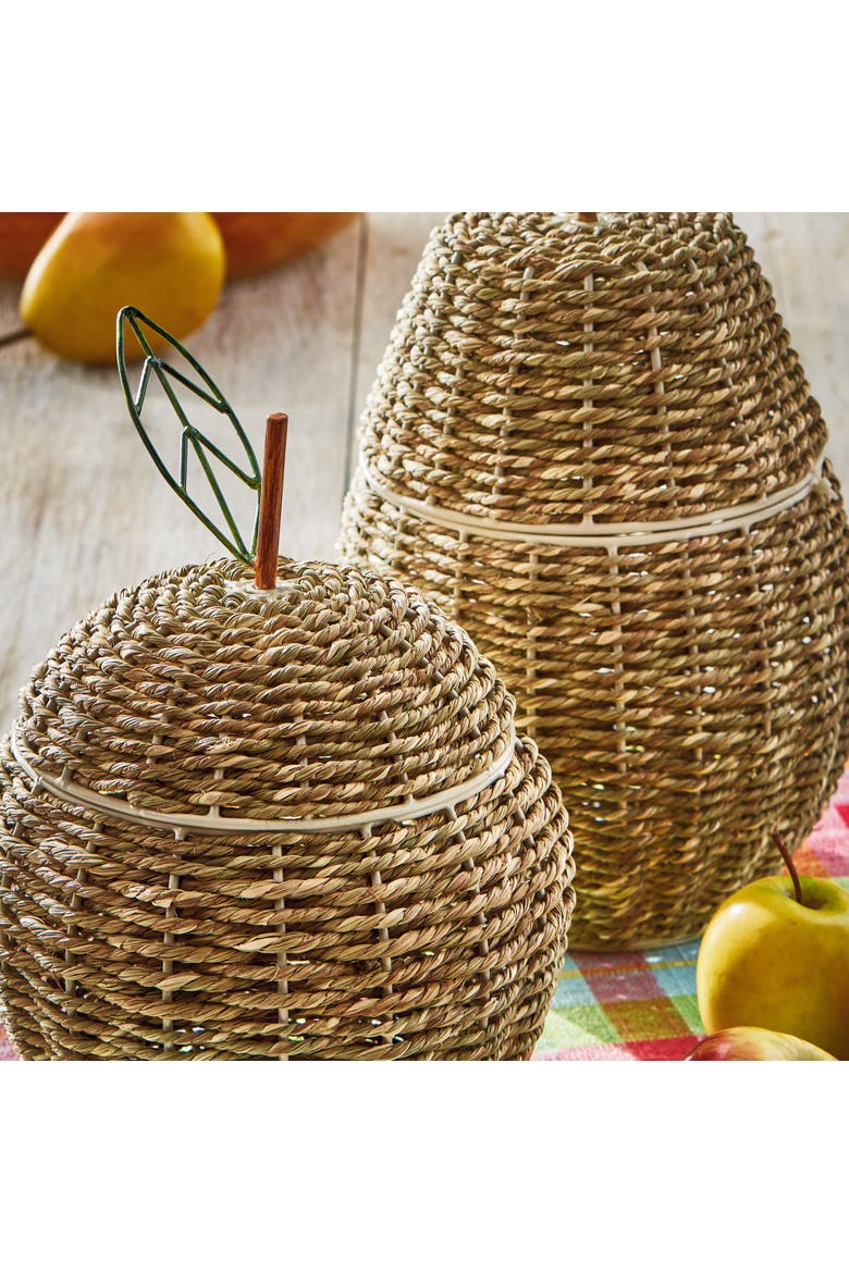 Apple Lidded Basket Natural Seagrass Summer, Alternate, color, Brown