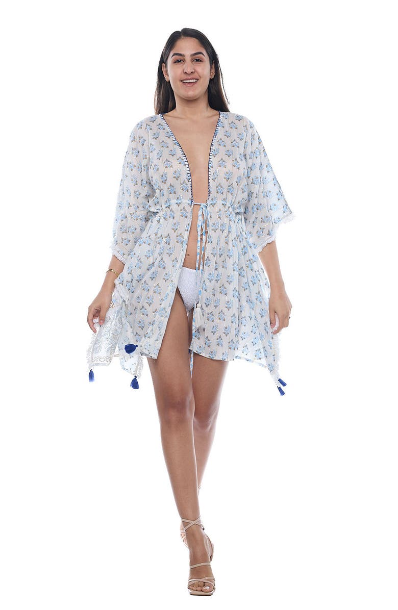 RANEES Floral Tassel Trim Cover-Up, Alternate, color, White