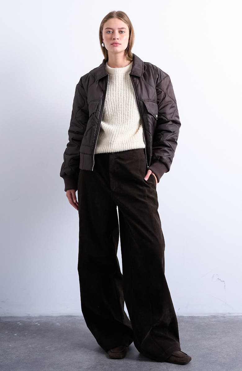 Topshop Quilted Bomber Jacket, Alternate, color, Brown