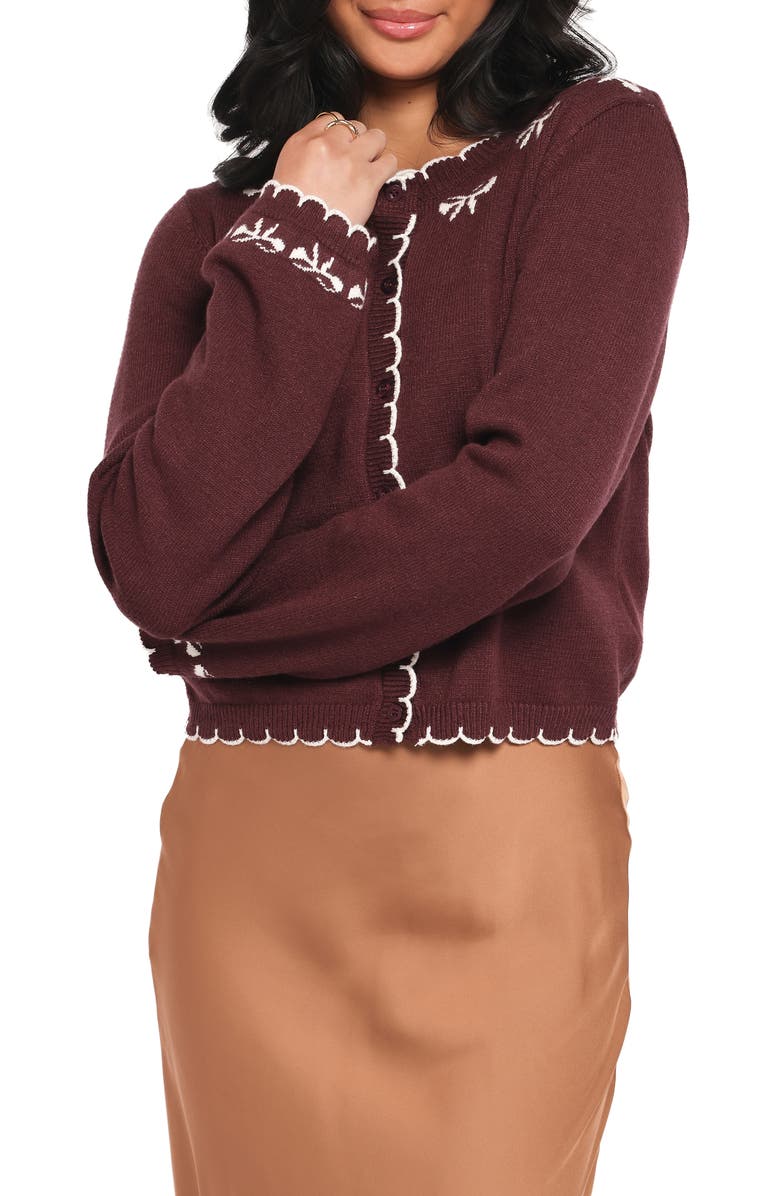 Petal & Pup Payton Bow Scallop Cardigan, Main, color, Plum