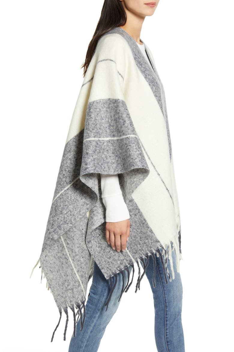 Stripe Blanket Ruana, Alternate, color, NAVY COMBO