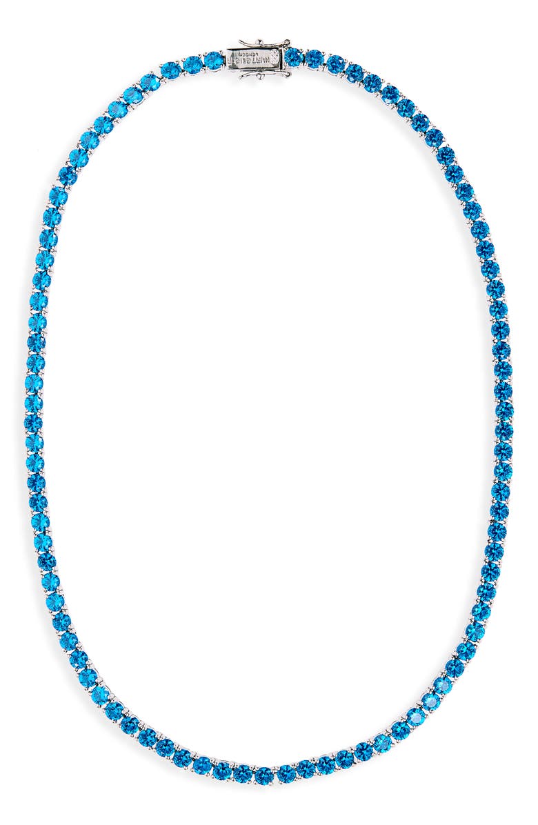 Kurt Geiger London Cubic Zirconia Tennis Necklace, Main, color, Blue