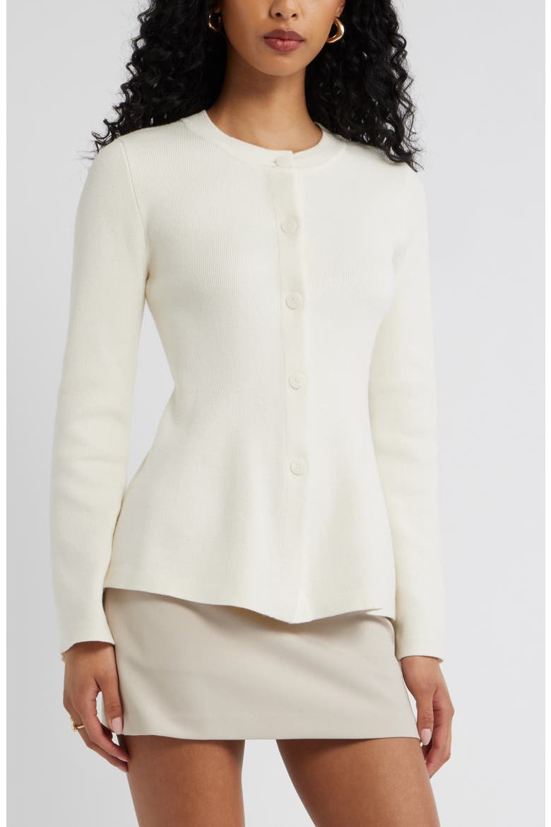 Button Front Peplum Cardigan, Main, color, IVORY EGRET