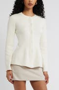 Open Edit Button Front Peplum Cardigan