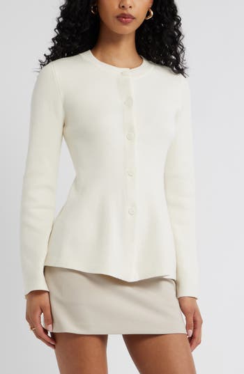 Open Edit Button Front Peplum Cardigan In Multi
