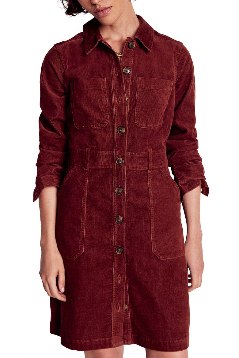Long Sleeve Corduroy Shirtdress, Main, color, CHESTNUT
