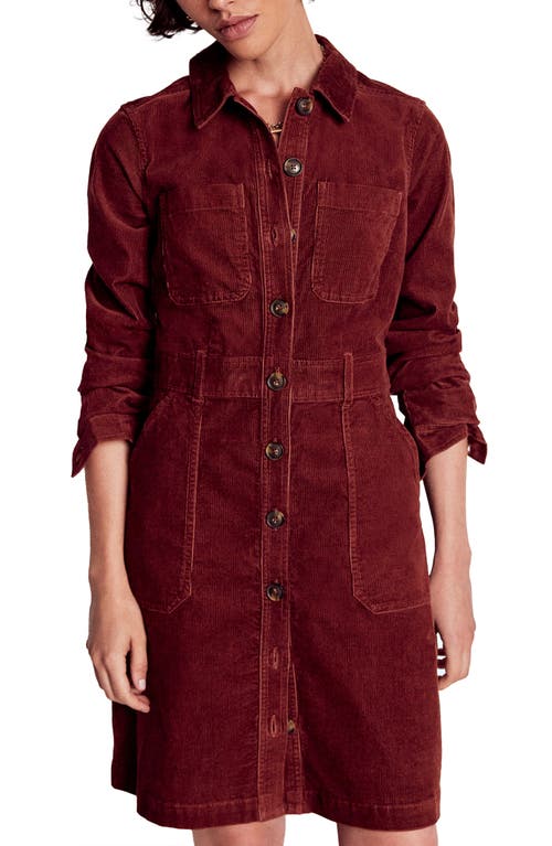Boden Long Sleeve Corduroy Shirtdress in Chestnut 