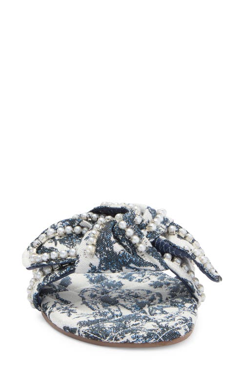 Steve Madden Misha Blue Multi Floral Knotted Pearl Slide Sandals In Blue Multi