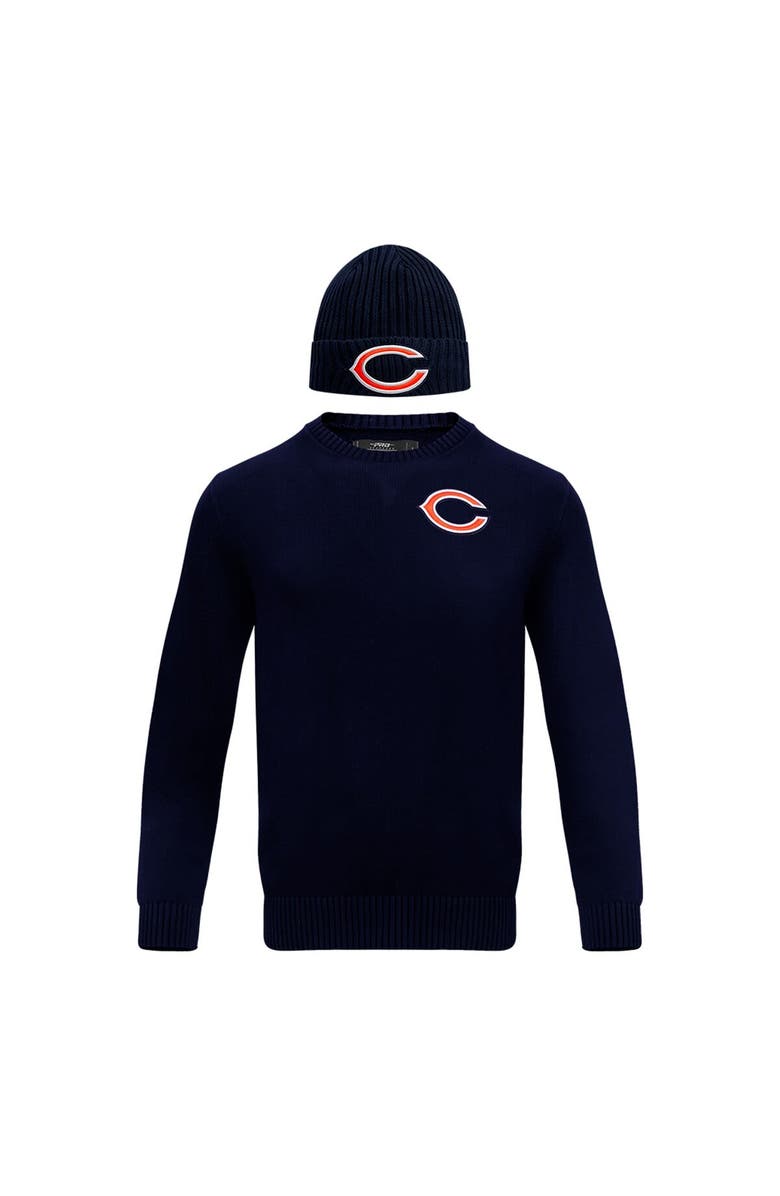 PRO STANDARD Men's Pro Standard Navy Chicago Bears Crewneck Pullover Sweater & Cuffed Knit Hat Box Gift Set, Alternate, color, 