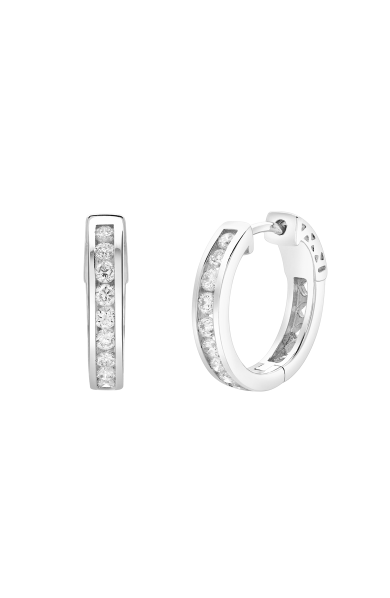 LuvMyJewelry Lunaflora Channel-Set Diamond Huggie Hoop Earrings in 14K Gold, Main, color, 14K White Gold