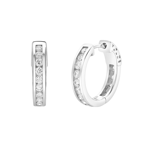 Lunaflora Channel-Set Diamond Huggie Hoop Earrings in 14K Gold