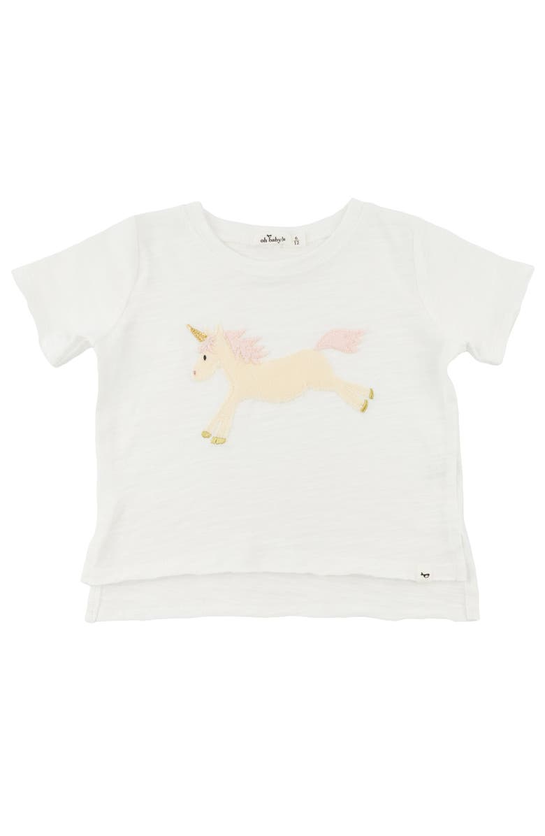 oh baby! Unicorn Raw Edge T-Shirt, Main, color, Cream