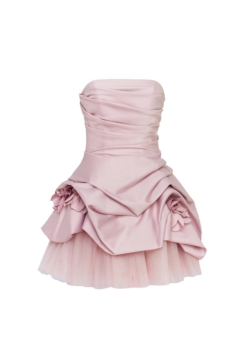 Strapless Rosette Formal Occasion Mini Dress in Misty Rose, Alternate, color, Misty Rose