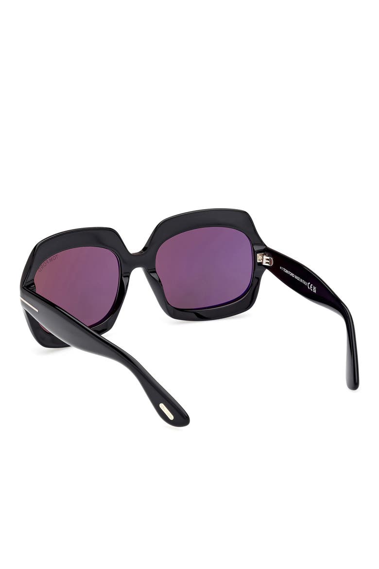 Ren 60mm Geometric Sunglasses, Alternate, color, SHINY BLACK / SMOKE