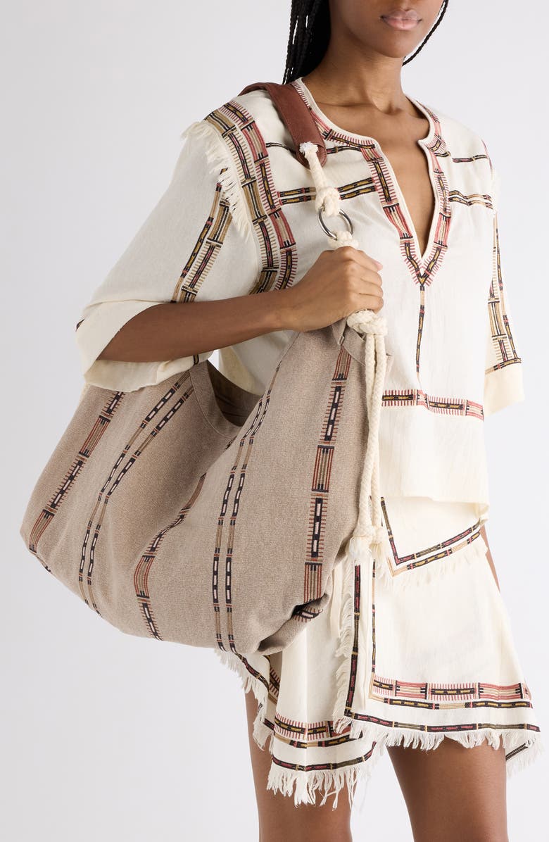 Isabel Marant Byron Embroidered Canvas Shopper Tote, Alternate, color, Ecru