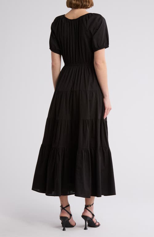 Maisie Short Sleeve Tiered Cotton Midi Dress In Black