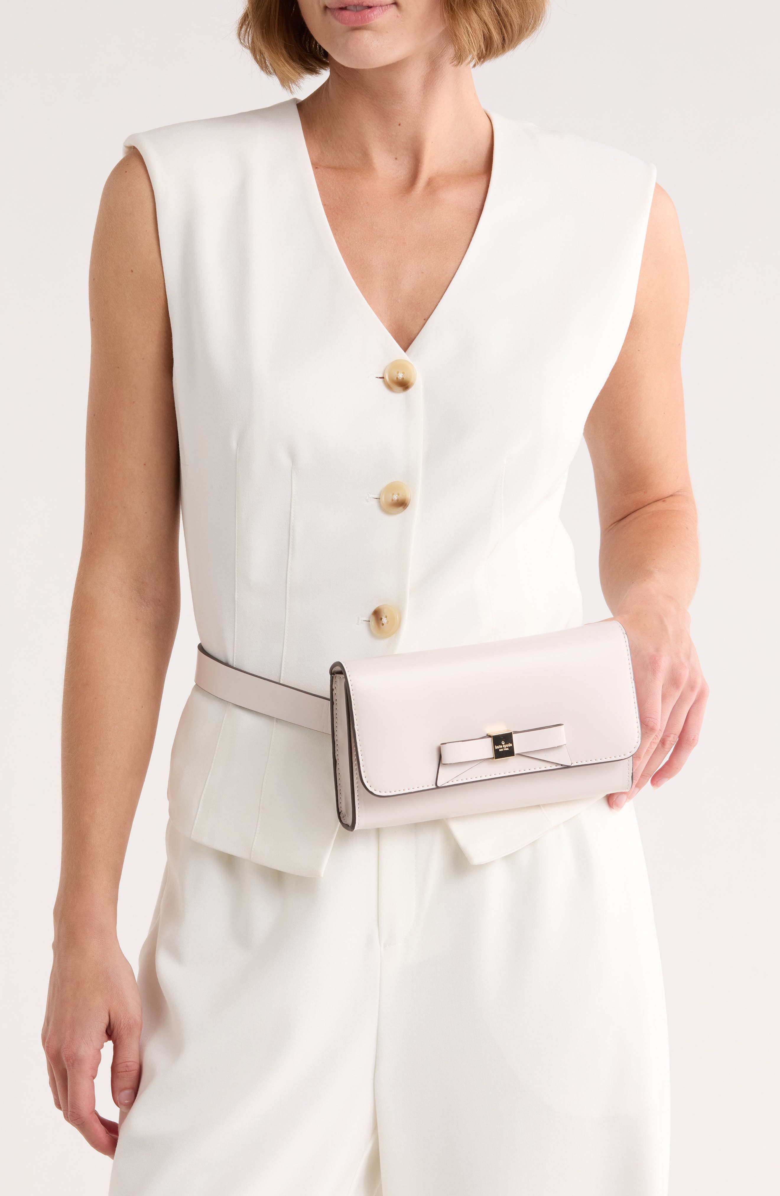 bow leather belt bag, Alternate, color, CREAM / POLISHED GOLD