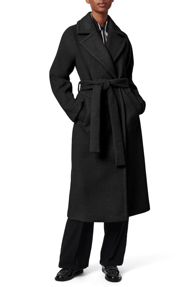 Double Breasted Belted Coat, Main, color, BLACK