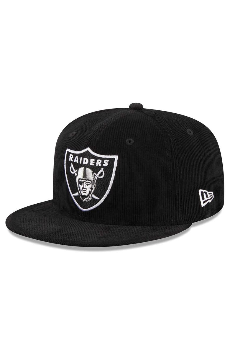 New Era Men's New Era Black Las Vegas Raiders Throwback Cord 59FIFTY Fitted Hat, Alternate, color, 